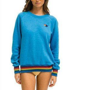 NWOT aviator nation rainbow rib crew sweatshirt in ocean xs